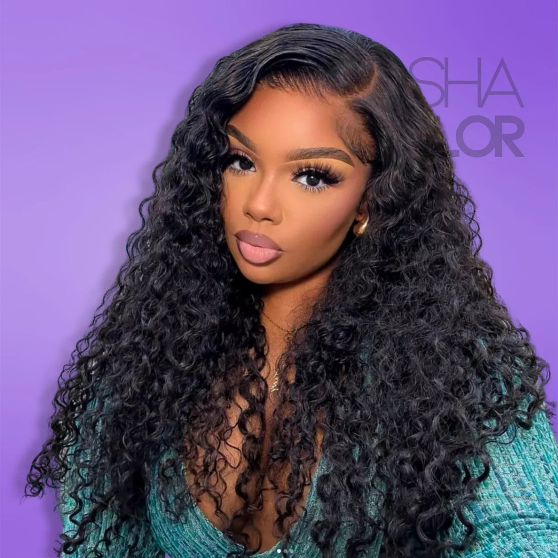 A model wearing Pre-Plucked Deep Wave Human Hair Wig - Transparent HD Front Lace