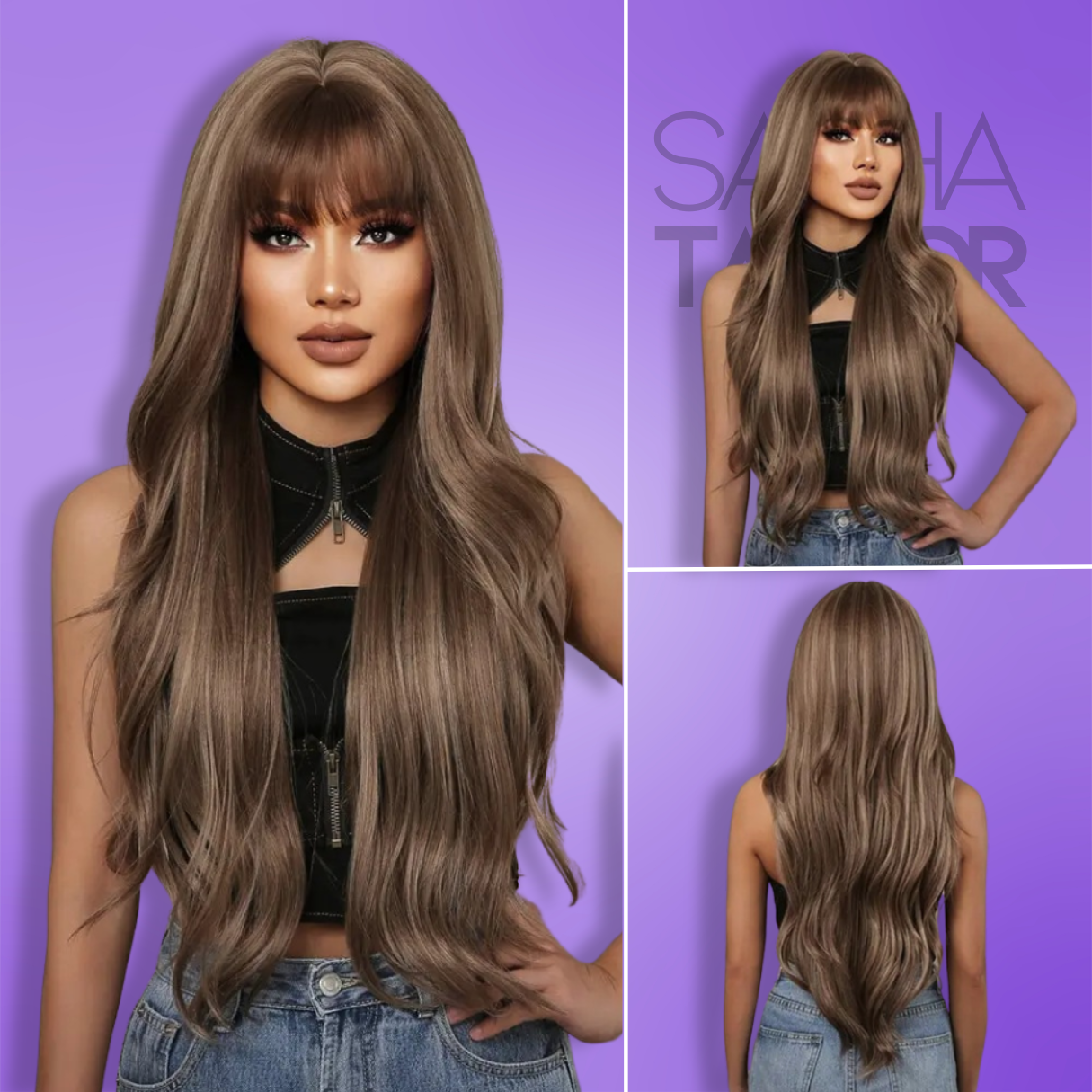 brown Long Straight Synthetic Wigs with Bangs - Natural Look for Cosplay and Everyday