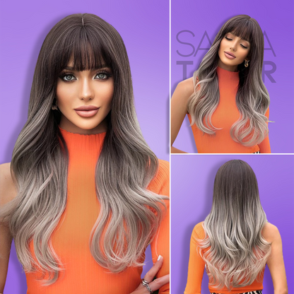 Long Straight Synthetic Wigs with Bangs - Natural Look for Cosplay and Everyday