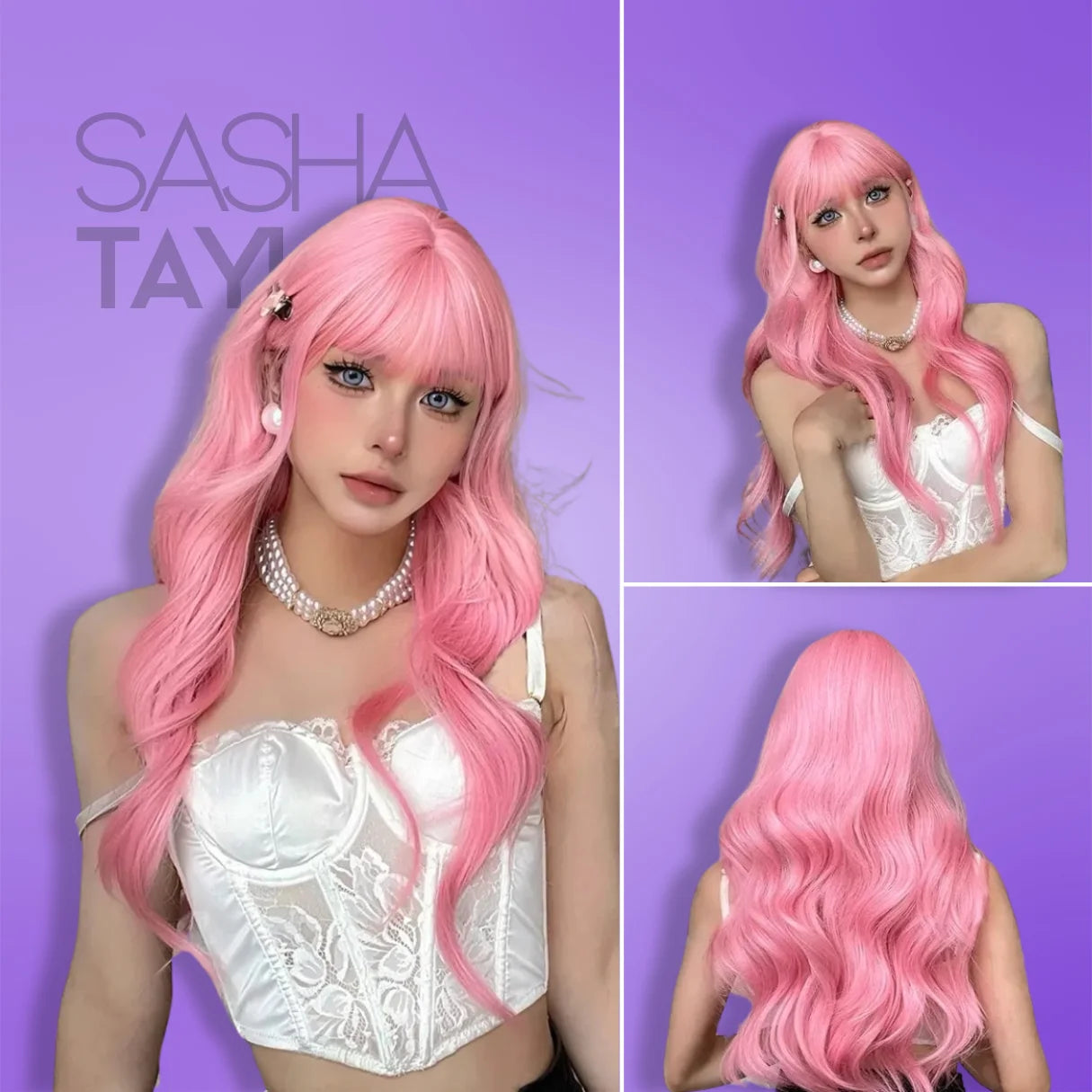 Long Wavy Wig with Bangs - Cosplay &amp; Everyday Fun - glueless wigs -  blonde wig - bang wig - pink