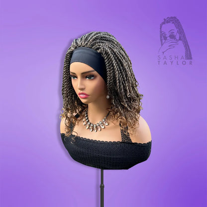 grey Short Headband Bob Braided Wigs on a mannequin