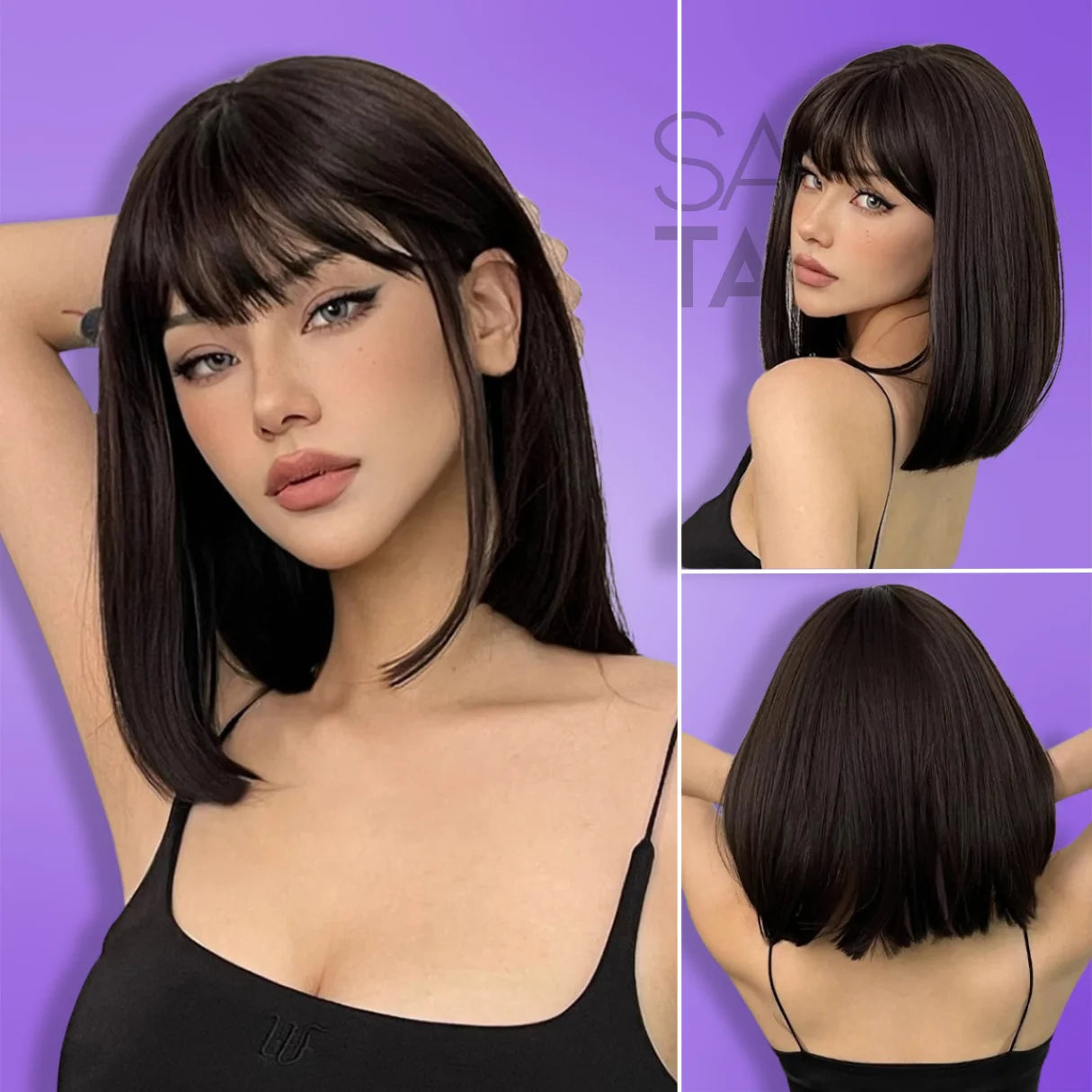 black Short Synthetic Bob Wig with Bangs - Daily Wear &amp; Cosplay