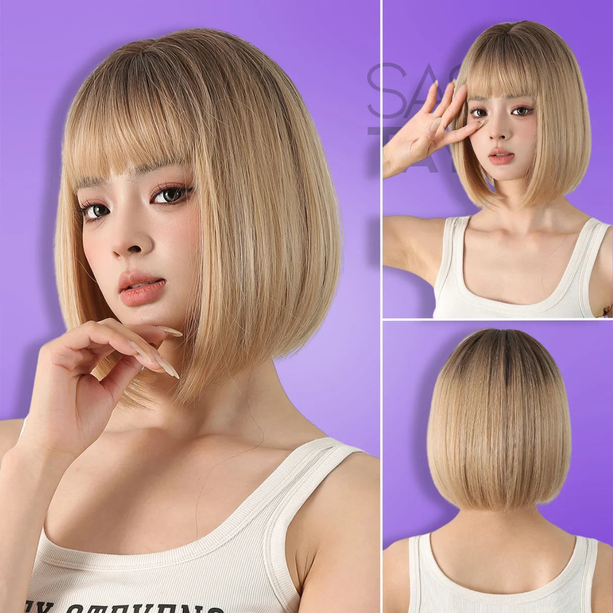 Short Synthetic Bob Wig with Bangs - Daily Wear &amp; Cosplay