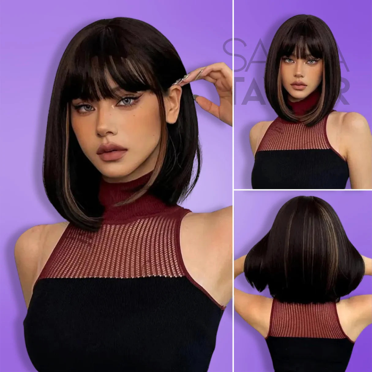 black Short Synthetic Bob Wig with Bangs - Daily Wear &amp; Cosplay