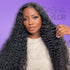 a black woman wearing Water Wave Black Curly Glueless Human Hair Wig - Transparent HD Lace Front